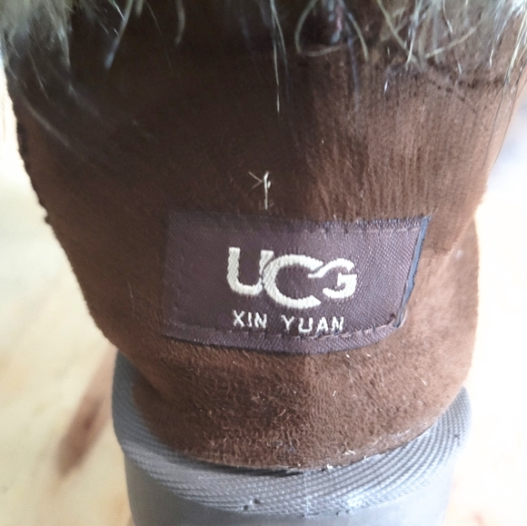 UCG XIN YUAN Brown Faux Fur Lined Boots Women's Pull On Fur Tops Cuffs Size 40 - Picture 8 of 9